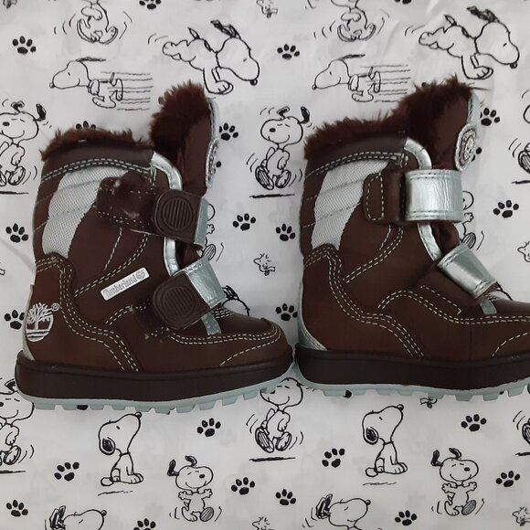 Timberland baby infant outdoor winter snow boots silver brown hook and loop - Picture 1 of 8